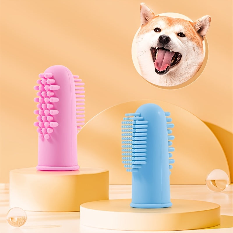 2pcs Silicone Fingertip Pet Toothbrush and Toothpaste Set for Dogs and Cats