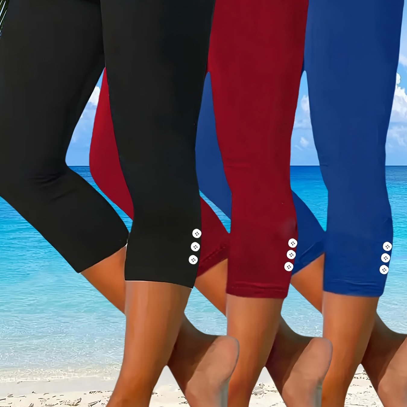 Women Plus Size Summer Shorts Set with Buttons, Cropped Trousers, Casual & Beach Wear