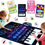 Alfombra de juego musical interactiva y set de batería para niños con sonido colorido e instrumentos duales