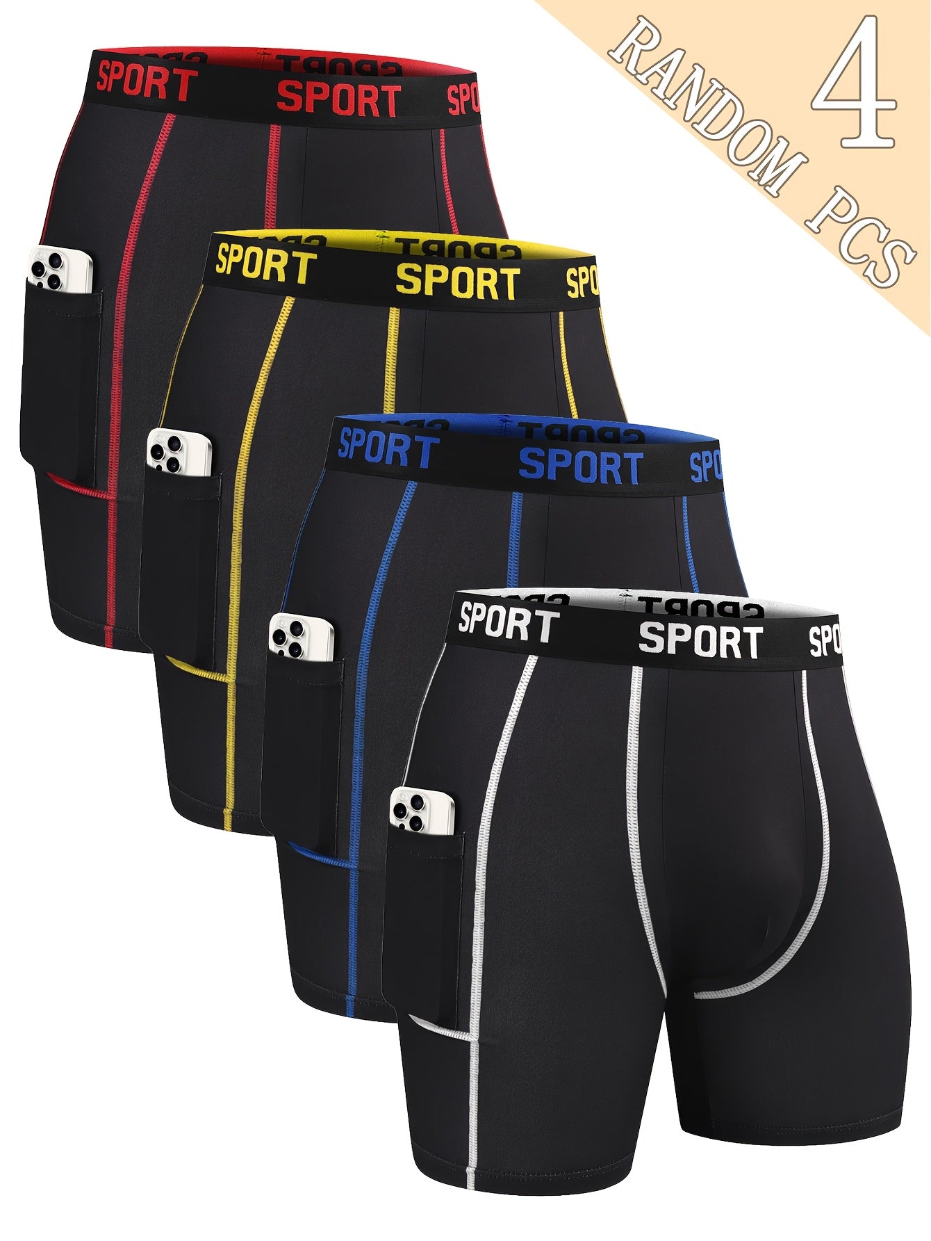 Men's Breathable Stretch Quick-Drying Underwear Set 4 Pack Lightweight Sports Fitness