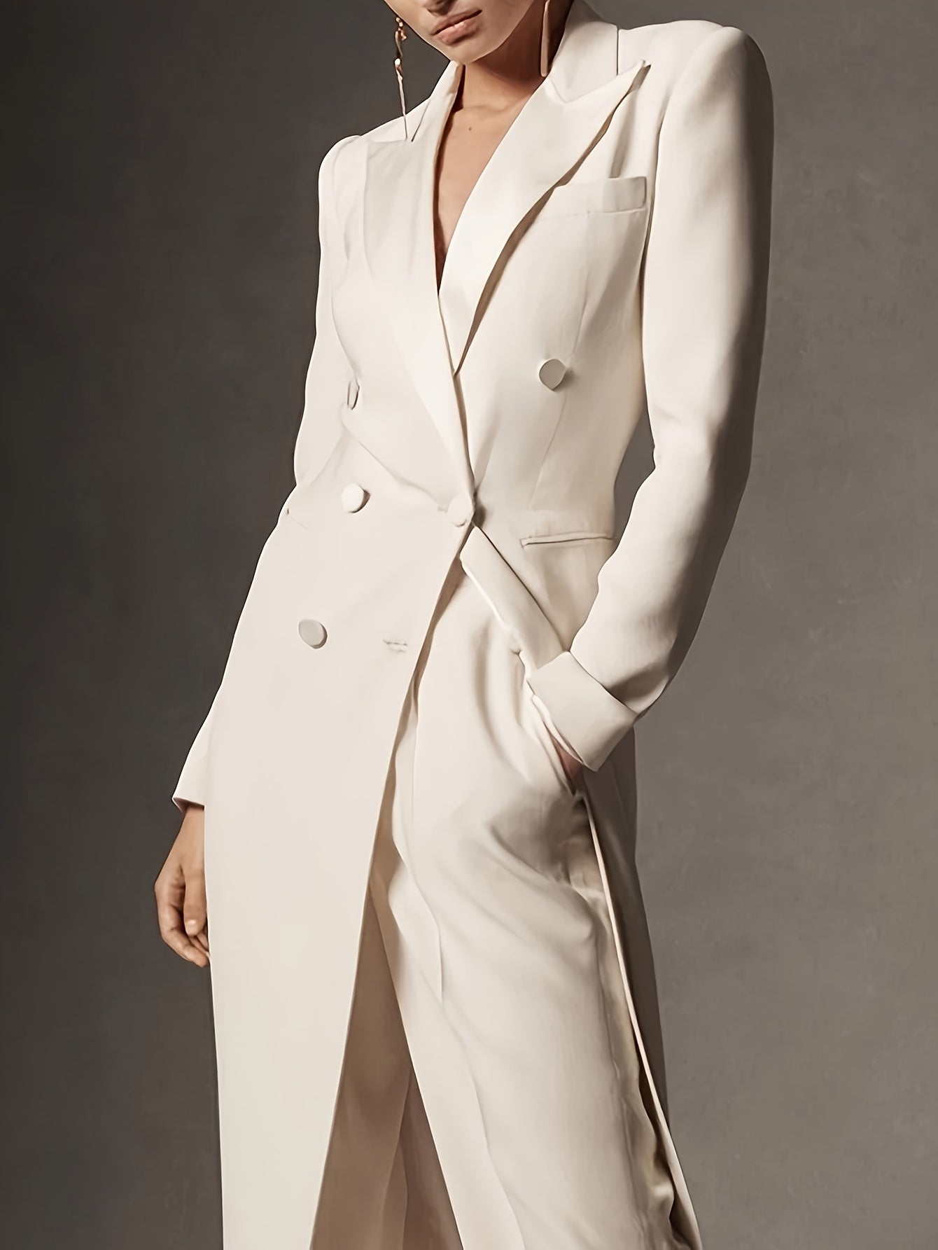 Women's Solid Color Double-Breasted Blazer Suit Jacket Long Sleeve Polyester for Business and Formal Wear