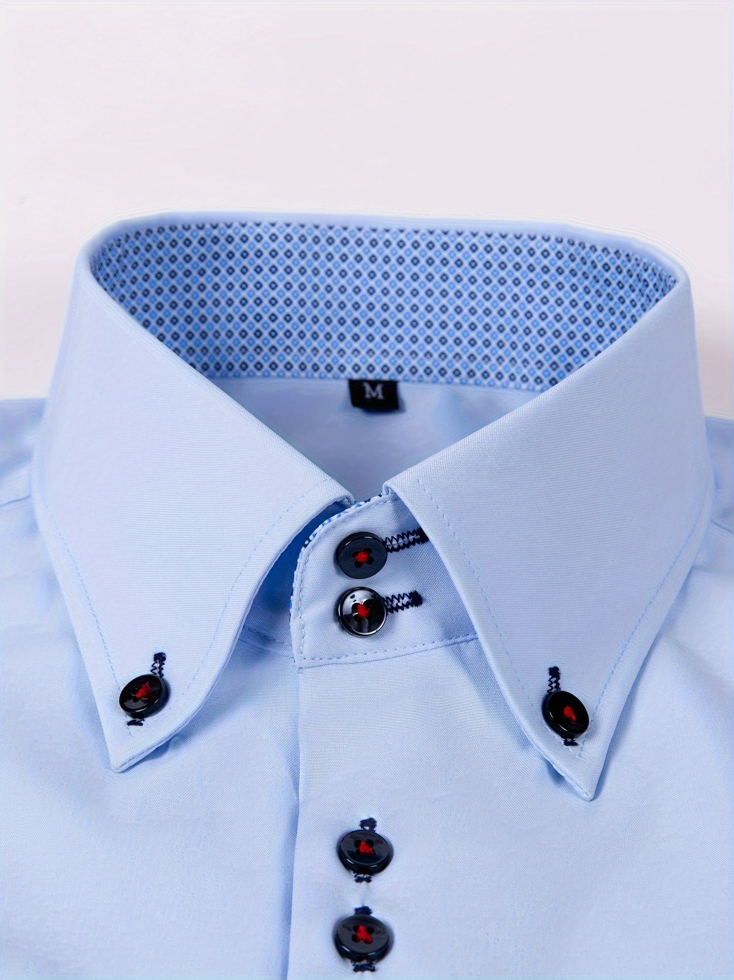 Men's Light Blue Double-Breasted Dress Shirt for Formal Occasions Spring Fall Stretchable Polyester
