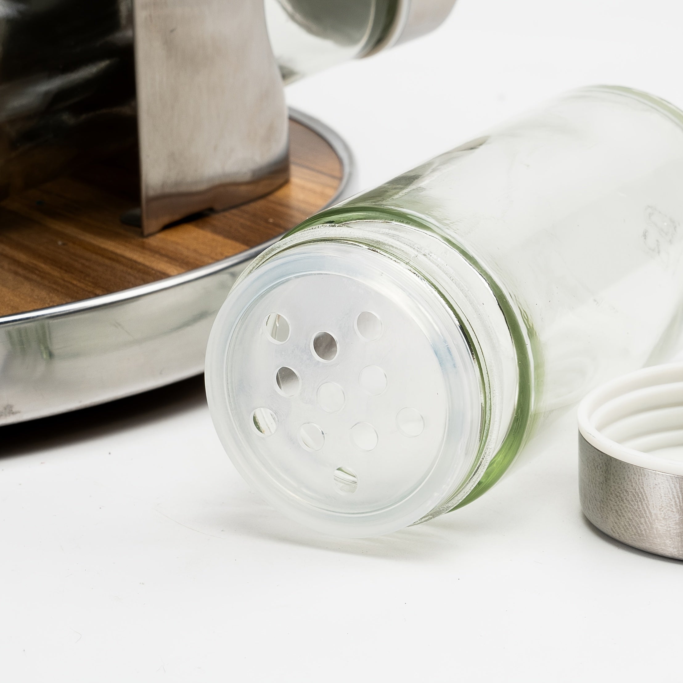 Stainless Steel Spice Rack Set with Glass Jars, Rotating Base, 12 Pieces
