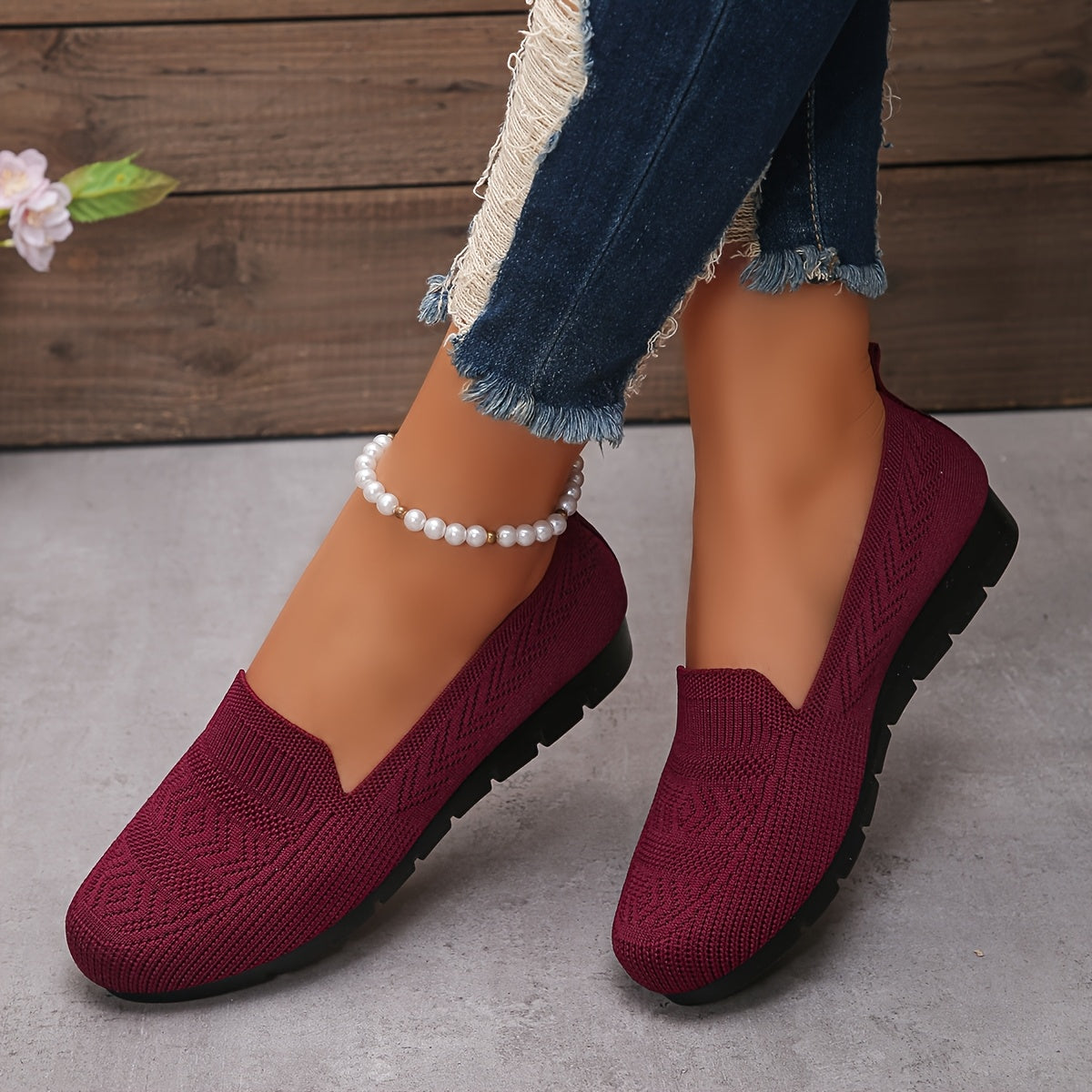 Women's Knit Slip-On Loafers Comfortable Breathable Non-Slip Casual Shoes