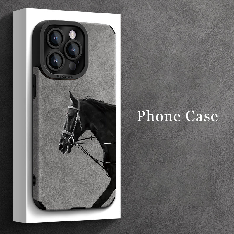 Stylish War Horse TPU Phone Case for iPhone 7 to 13 Pro Max with Lens Protection