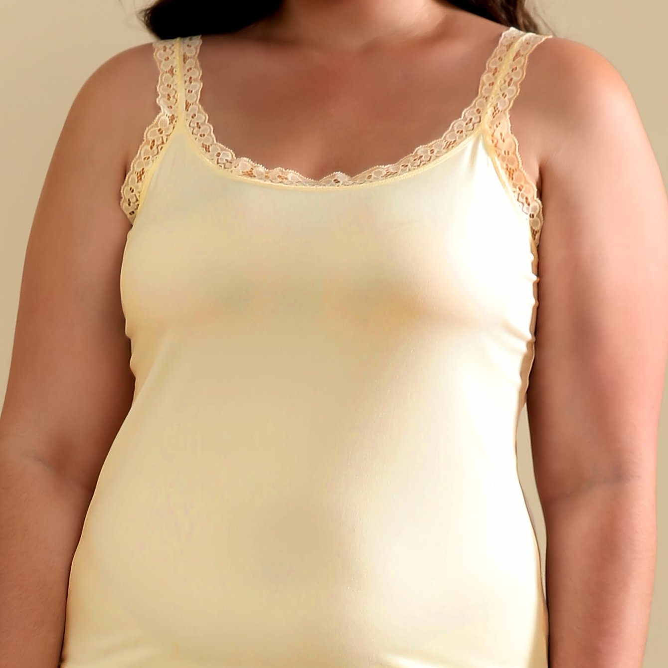 Women's Plus Size Black Sleeveless Tank Top with White Lace Trim