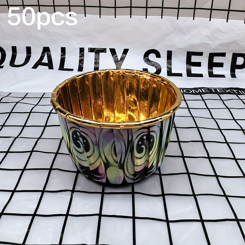 Set of 50 Disposable Paper Baking Cups, Assorted Holiday Themes, Heat-Resistant, Round Cupcake Liners