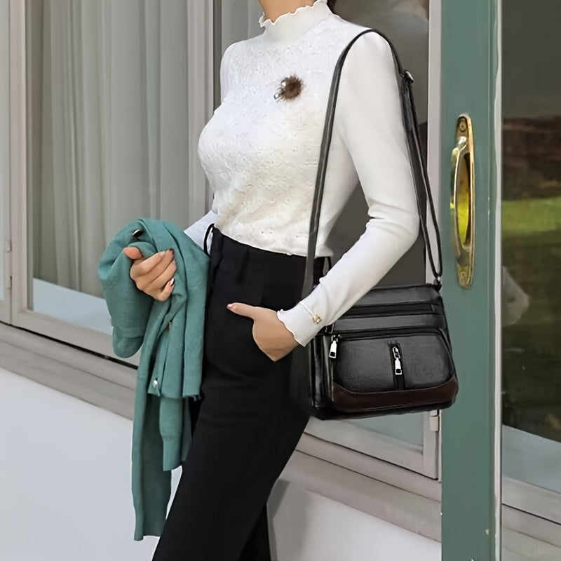 Multi-Layer Crossbody Shoulder Bag with Zipper Details for Women