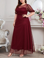 Women's V-Neck Lace Dress Plus Size Long Sleeve Evening Gown Creamy Yellow