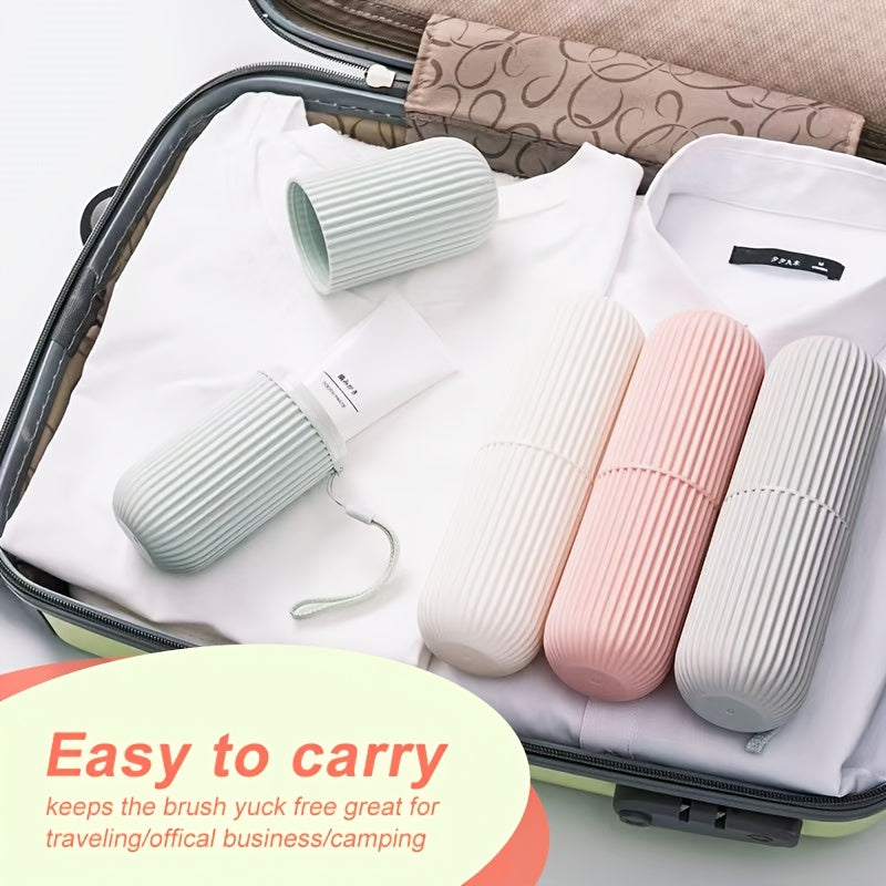 2pcs Pink and Grey Portable Plastic Toothbrush Storage Cases with Lanyard