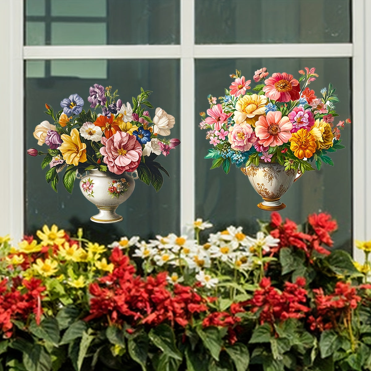 Colorful Floral Wall Decals Set of 2 Removable Vinyl Stickers for Home Decor