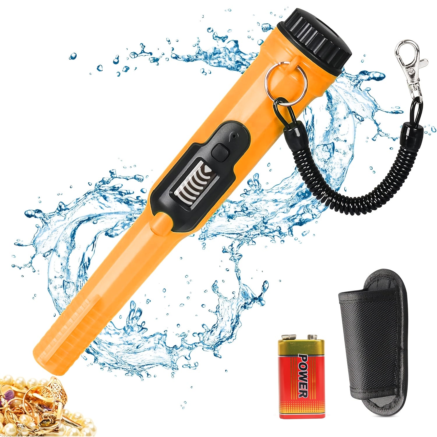 Underwater Metal Detector Pinpointer with LCD Screen Handheld Treasure Finder with 3 Modes Plastic Belt Holster Non-Rechargeable Battery for Adults