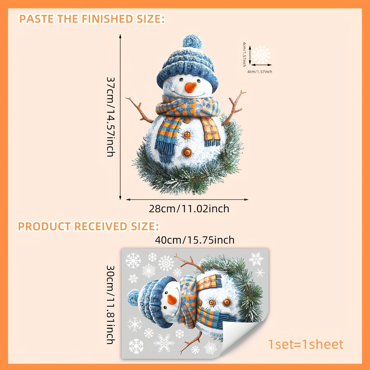 Snowman Window Cling 30x40cm Static Film Double-Sided Festive Wall Sticker