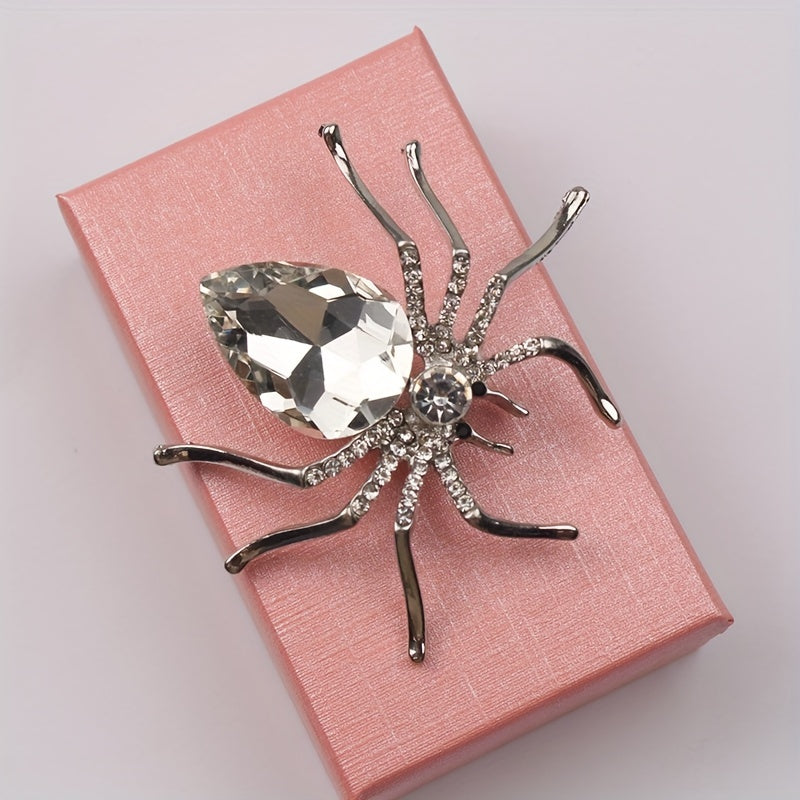 Vintage Spider Brooch Pin with Rhinestone Crystal and Irregular Shape