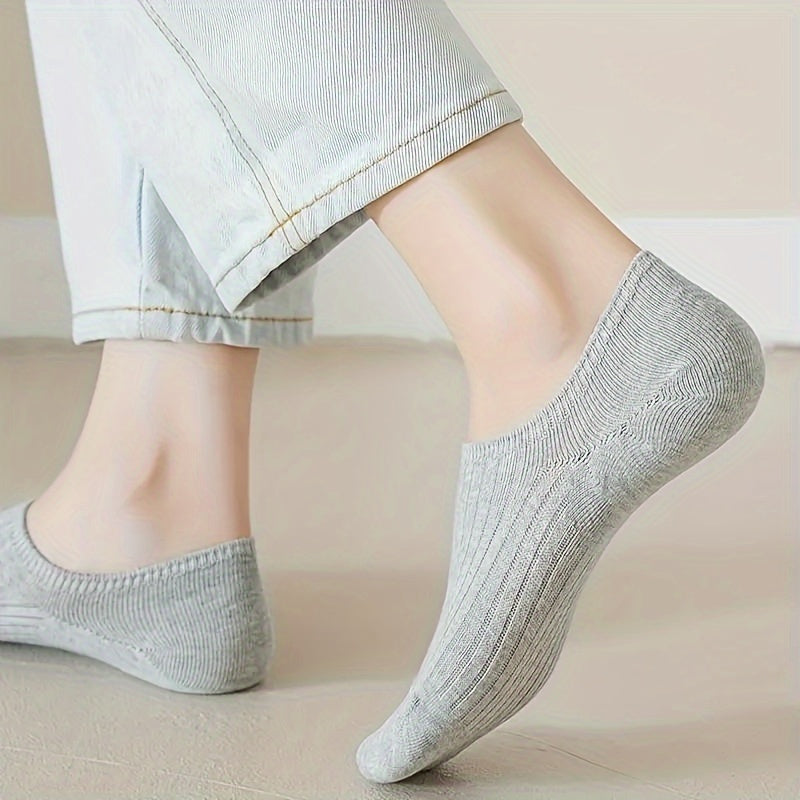Women’s Invisible Boat Socks 6 Pairs Solid Color Knit Fabric All Seasons