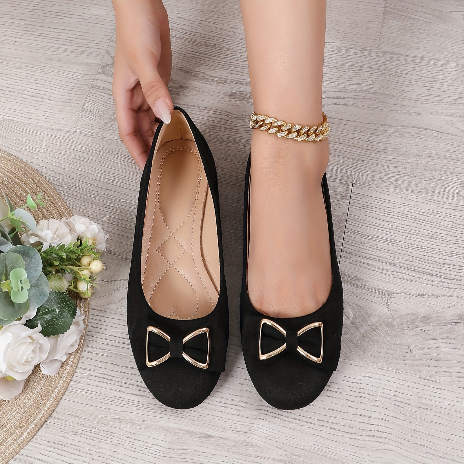 Women's Flat Ballet Shoes with Bow Light Casual Rose Red