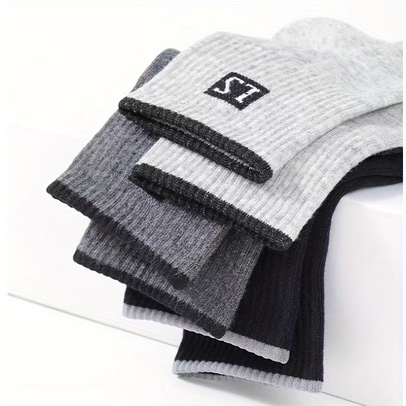 Men's Crew Socks 5 Pairs Alphabet Pattern Breathable Knit Polyester Spandex Casual Sports