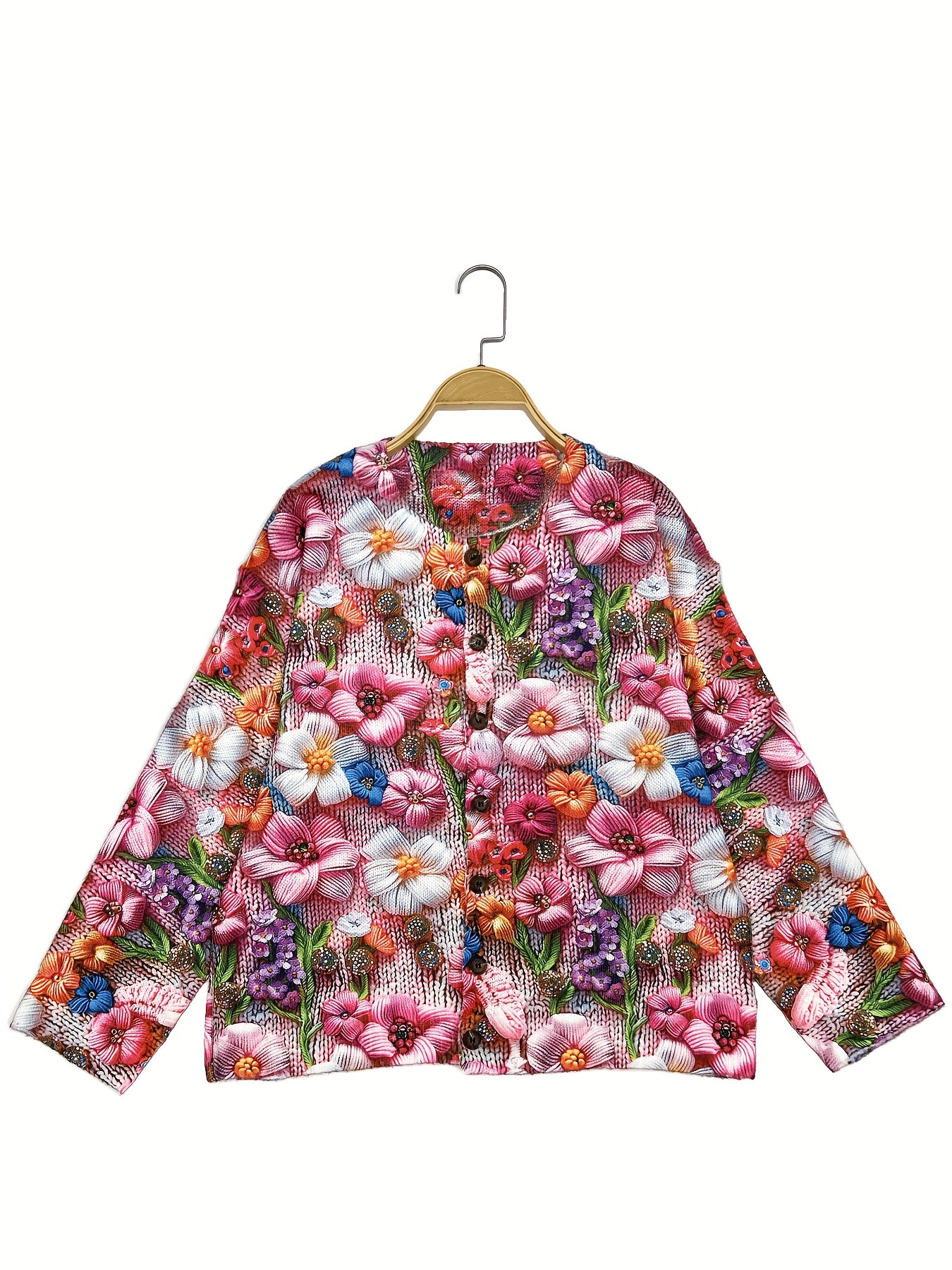 Cárdigan de manga larga con estampado floral para mujer talla grande, ropa exterior ligera para primavera y otoño