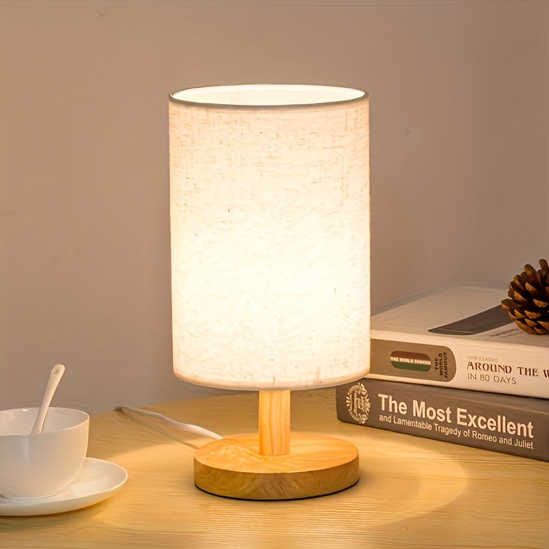 Solid Wood Table Lamp with LED Light for Bedroom and Study Room Decor