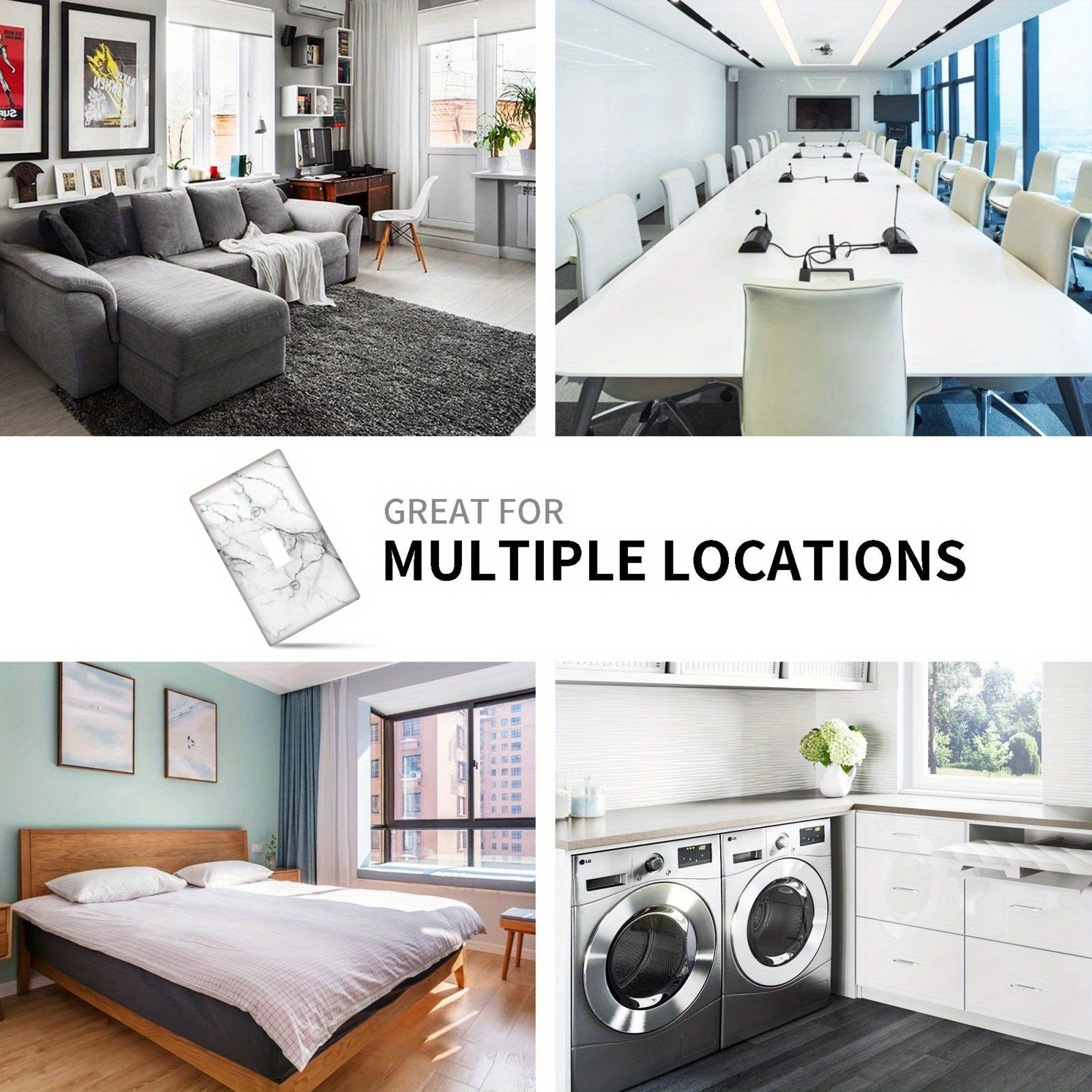 Marble Effect Wall Plate Cover White Gray Single Double Gang Home Decor Pack of 1