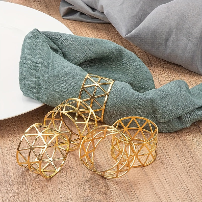 12 золотых кольца для салфеток, однотонная пряжка, полированный чугун, вырезанный пустотелый дизайн, рождественский декор для обеденного стола