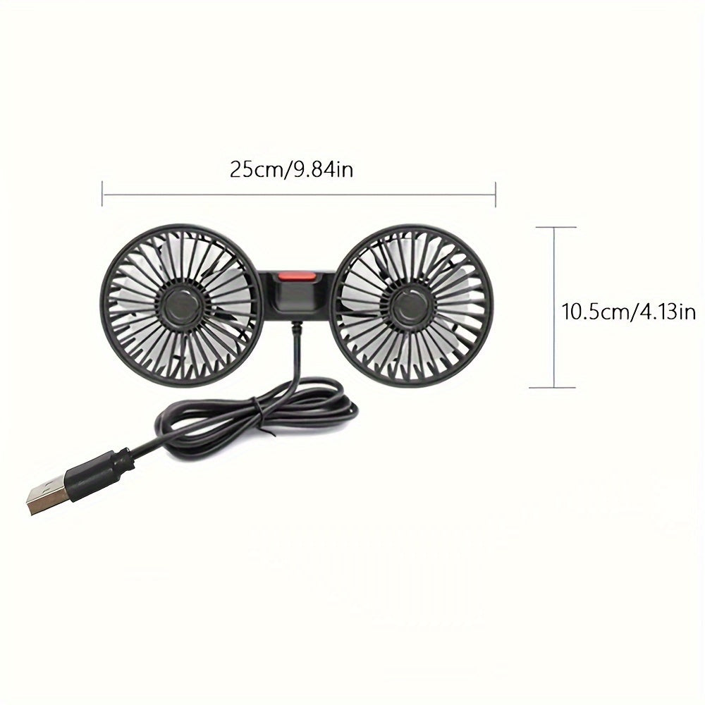 Car Fan Air Conditioner Portable Double-Headed Rear Fan 360° Rotation