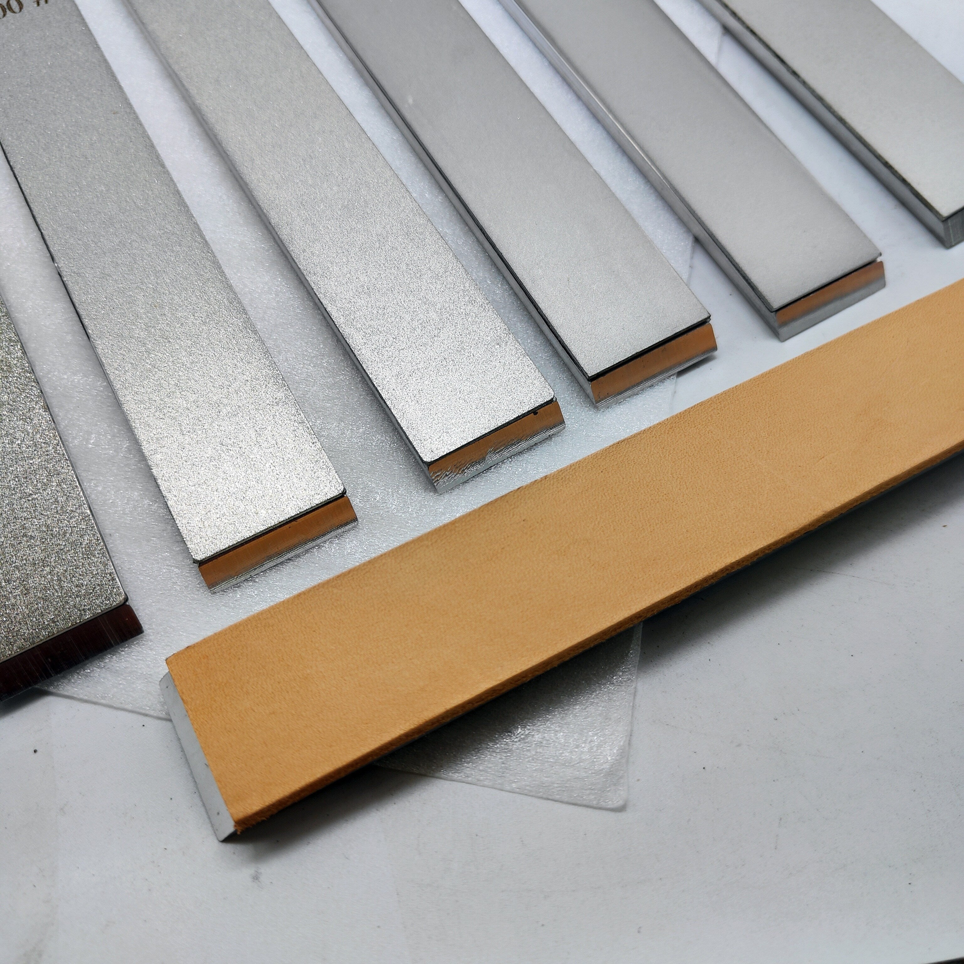 Set of 7 Diamond Whetstones for Knife and Tool Sharpening with Leather Base