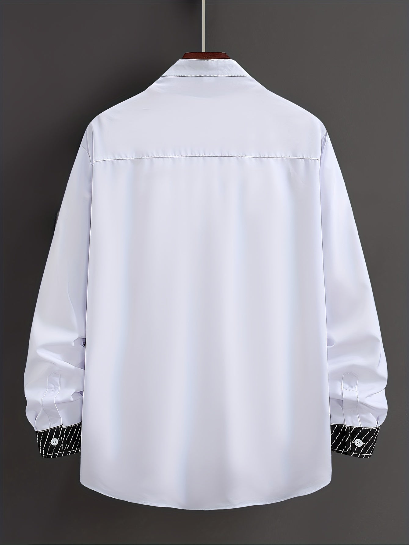 Men's Plus Size Color Block Long Sleeve Shirt with Stand Collar Polyester Casual Spring Fall