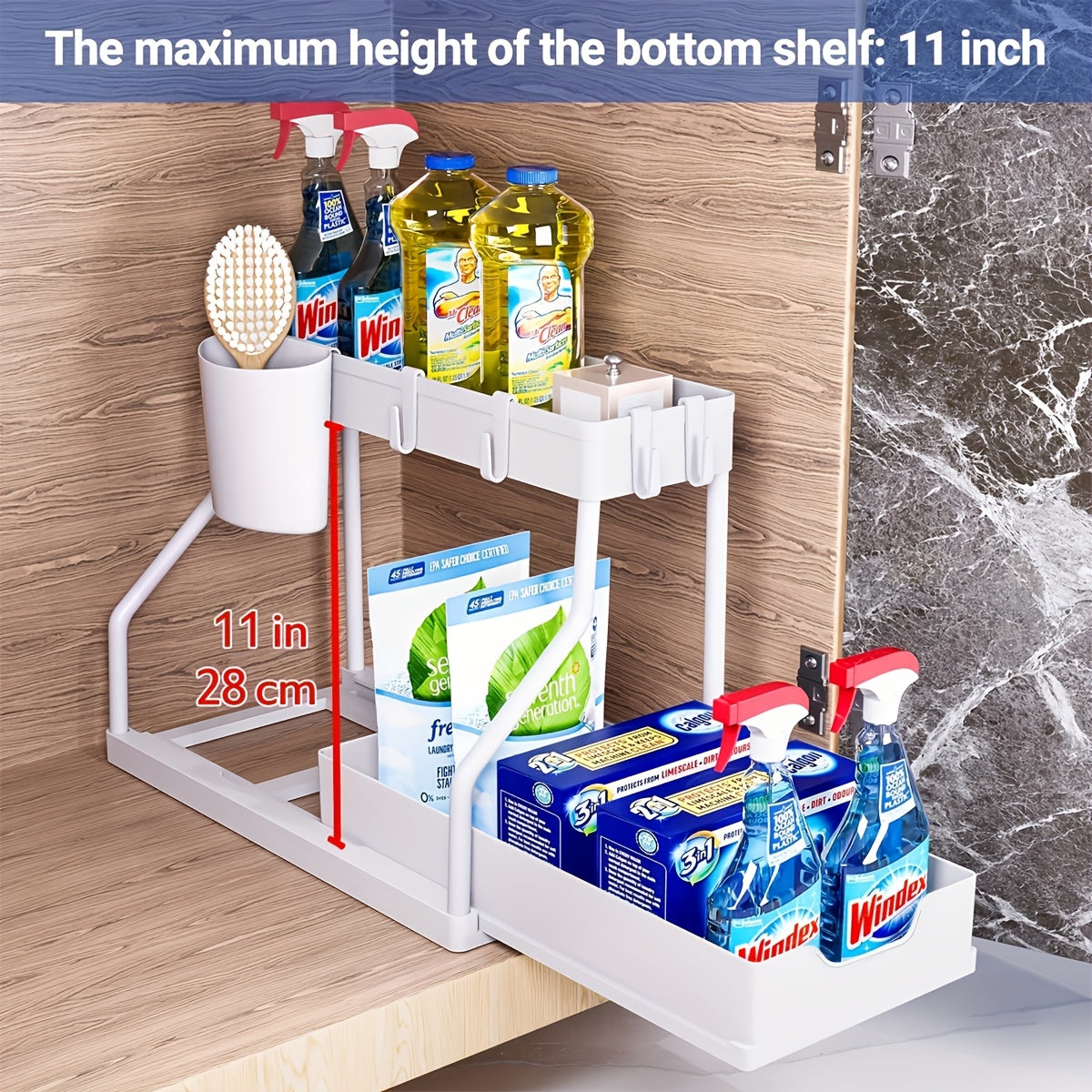 Pull-Out Storage Organizer Drawer 2 Tiers High Capacity Durable Kitchen Bathroom Home