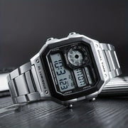 Men's Square Electronic Watch with Luminous Display and Durable Strap