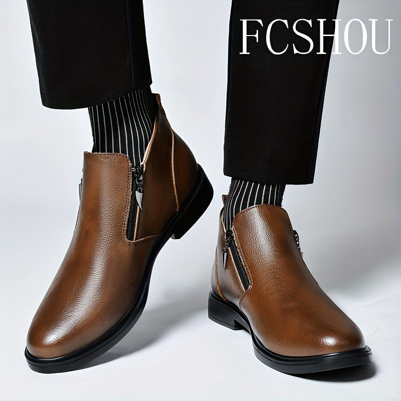Мужские ботинки Chelsea на щиколотке из кожи с молнией, повседневные, противоскользящие, с квадратным носком