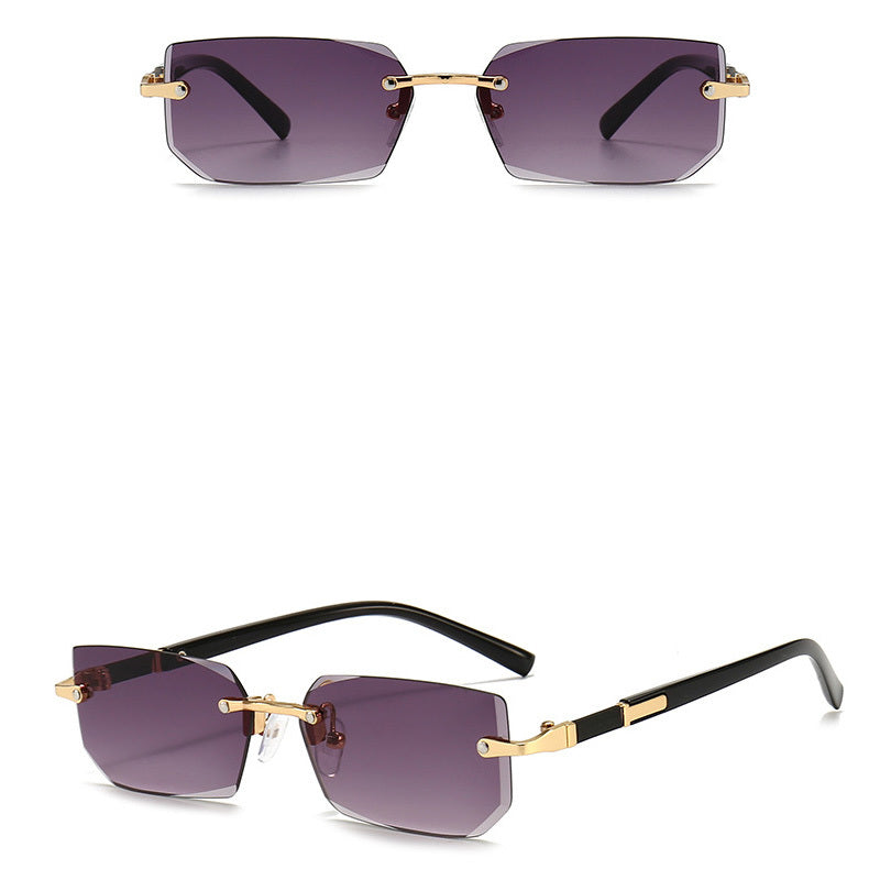Square Rimless Vintage Sunglasses with Gold Frame and Black Lenses for Hip Hop Style