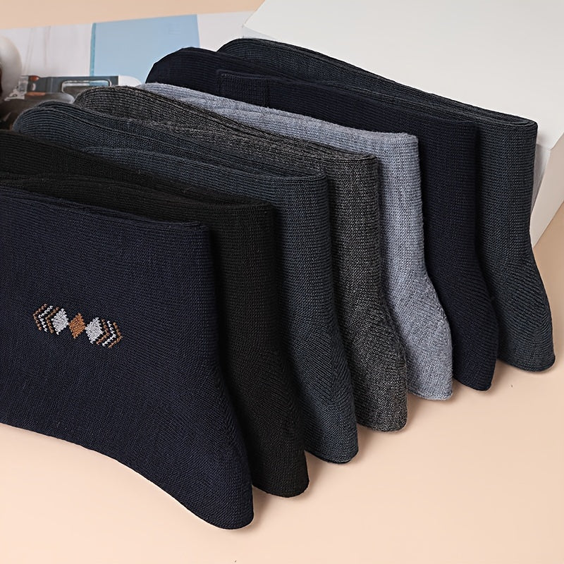 Men's Business Socks 10 Pairs Mid-Calf Geometric Pattern Polyester Spandex Durable