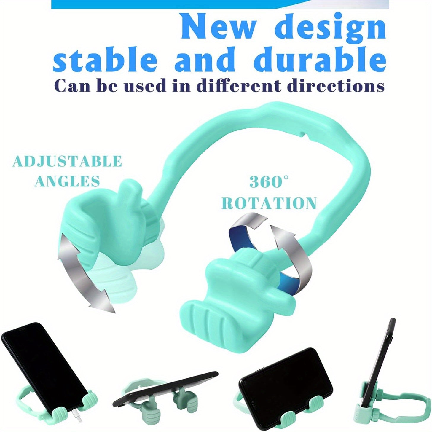 Adjustable Phone Holder with 360° Rotation, Portable Desktop Stand, Sturdy Plastic