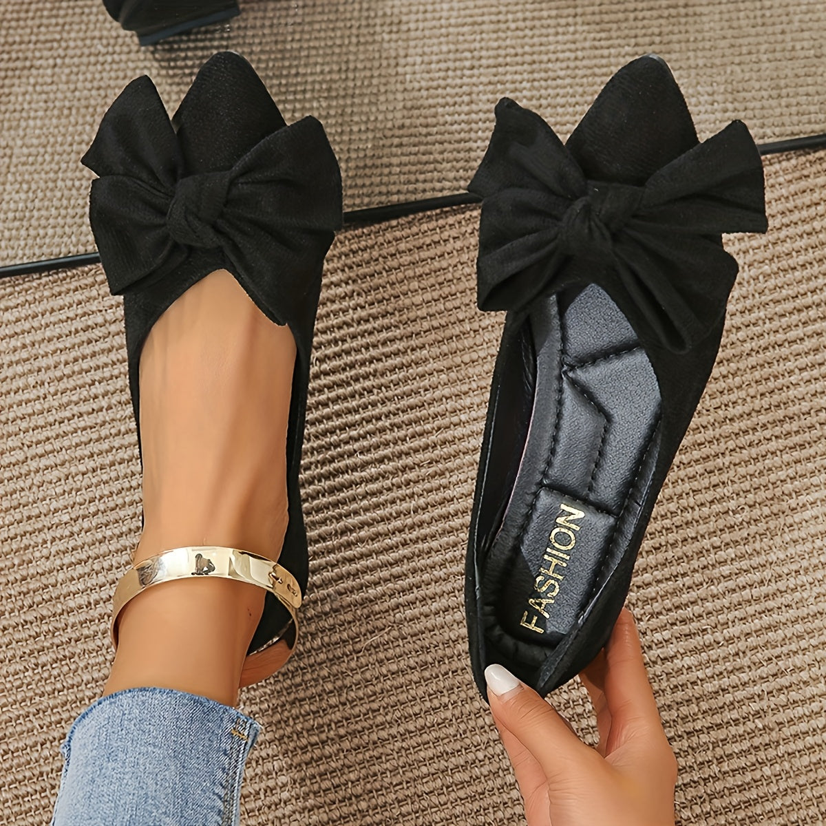 Women's Flat Shoes Casual Pointed Toe Slip-Ons Synthetic Faux Leather Rubber Sole