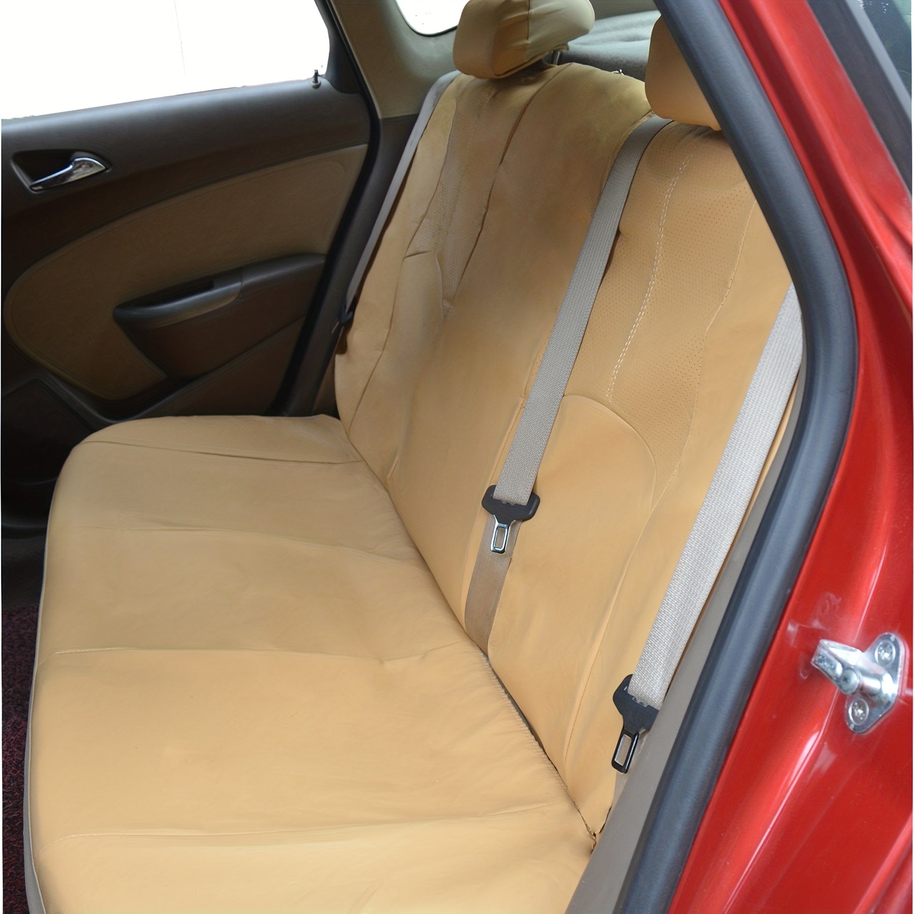 9-Piece Universal Beige Car Seat Covers Breathable PVC Knit Fabric