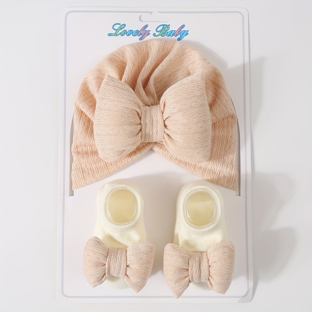Baby Girl Knit Fleece Bow Hat and Socks Set for Thanksgiving 0-3 Years