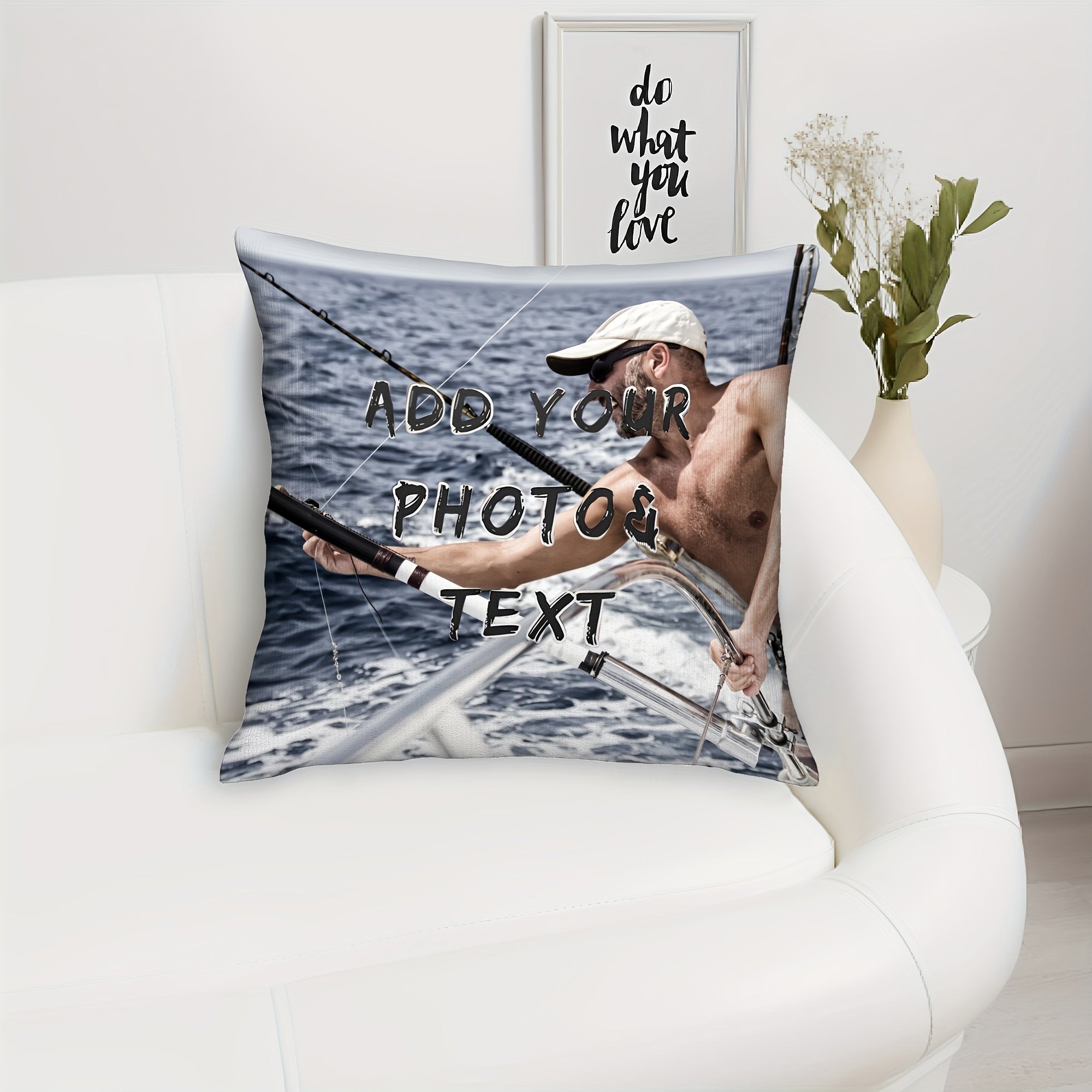 18x18 Custom Photo Pillowcase for Fishermen Personalized Gift Short Plush