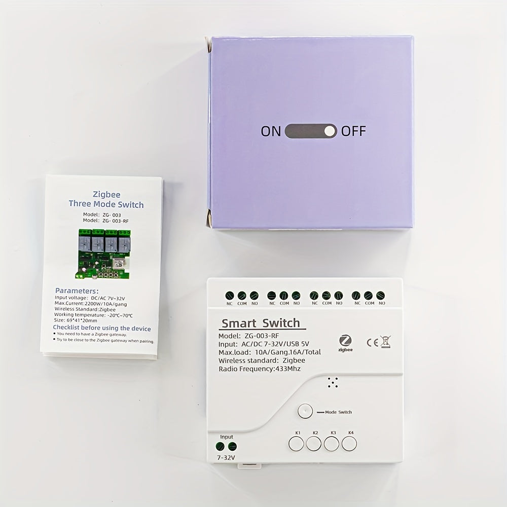 Módulo de interruptor inteligente Zigbee, relé de 4 canales, WiFi RF 433MHz, montaje en pared