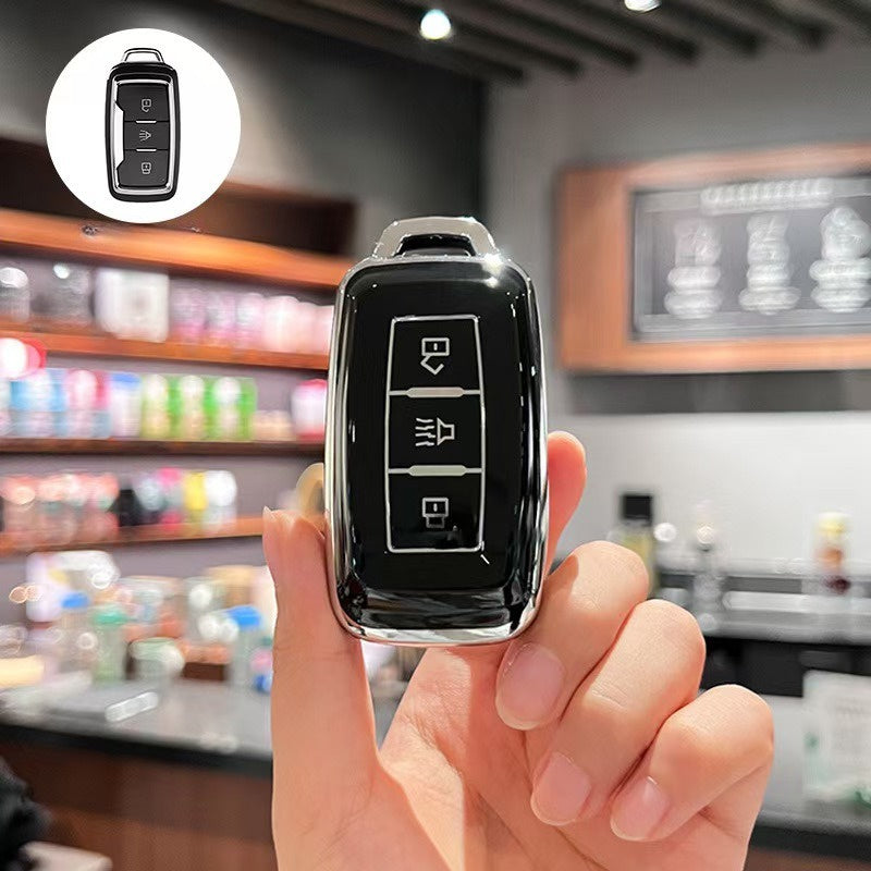 Car Key Fob Cover TPU Scratch-Resistant Black with Keychain for Vehicles