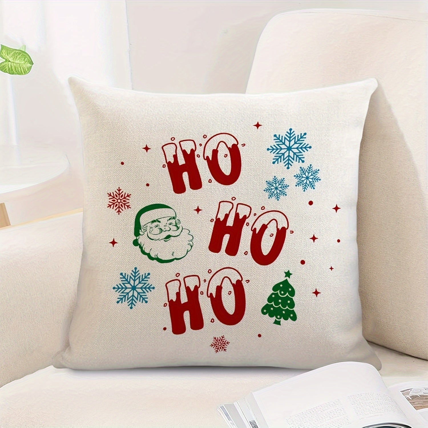 Festive Linen Christmas Pillowcase with Zipper and Single Sided Print 1pc