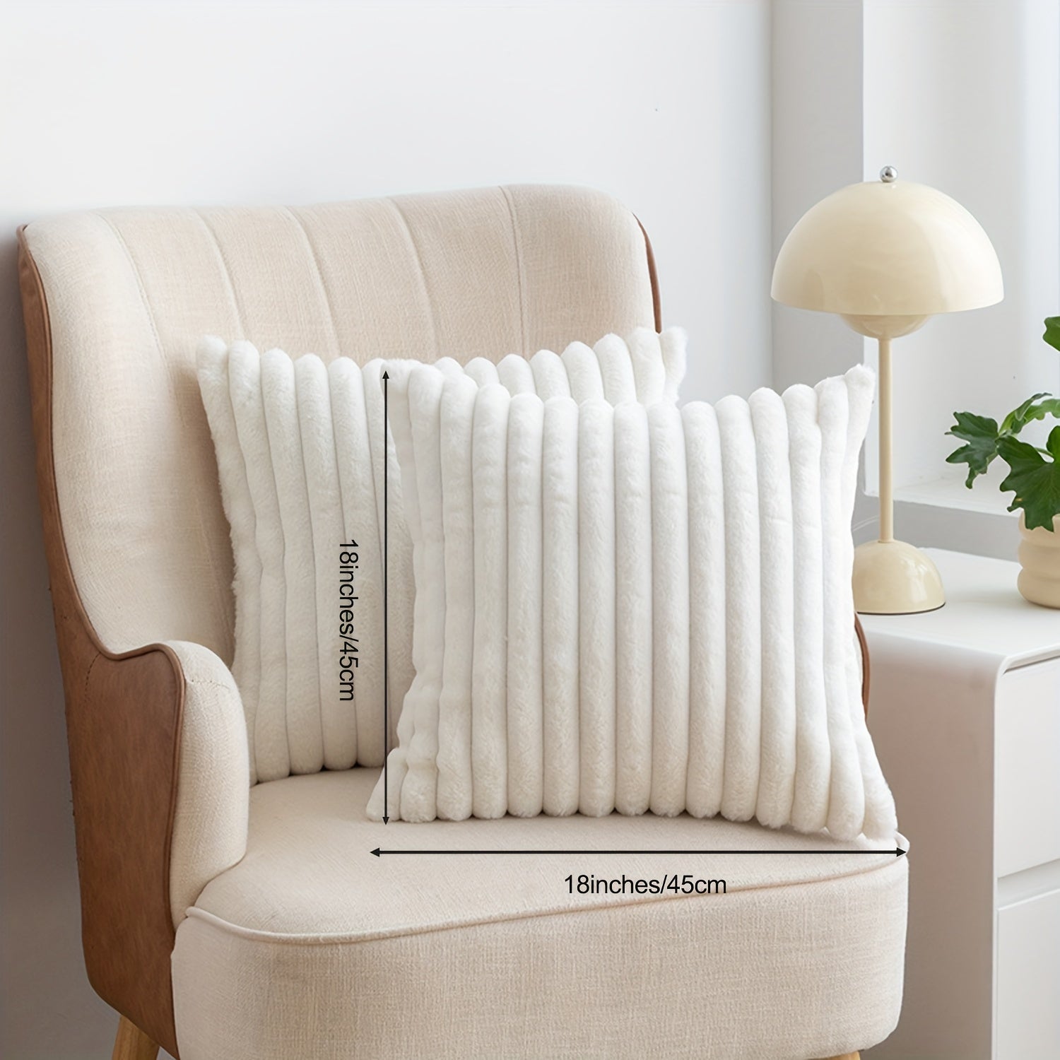 Set of 2 Striped Faux Fur Decorative Pillow Covers for Couch and Bedroom