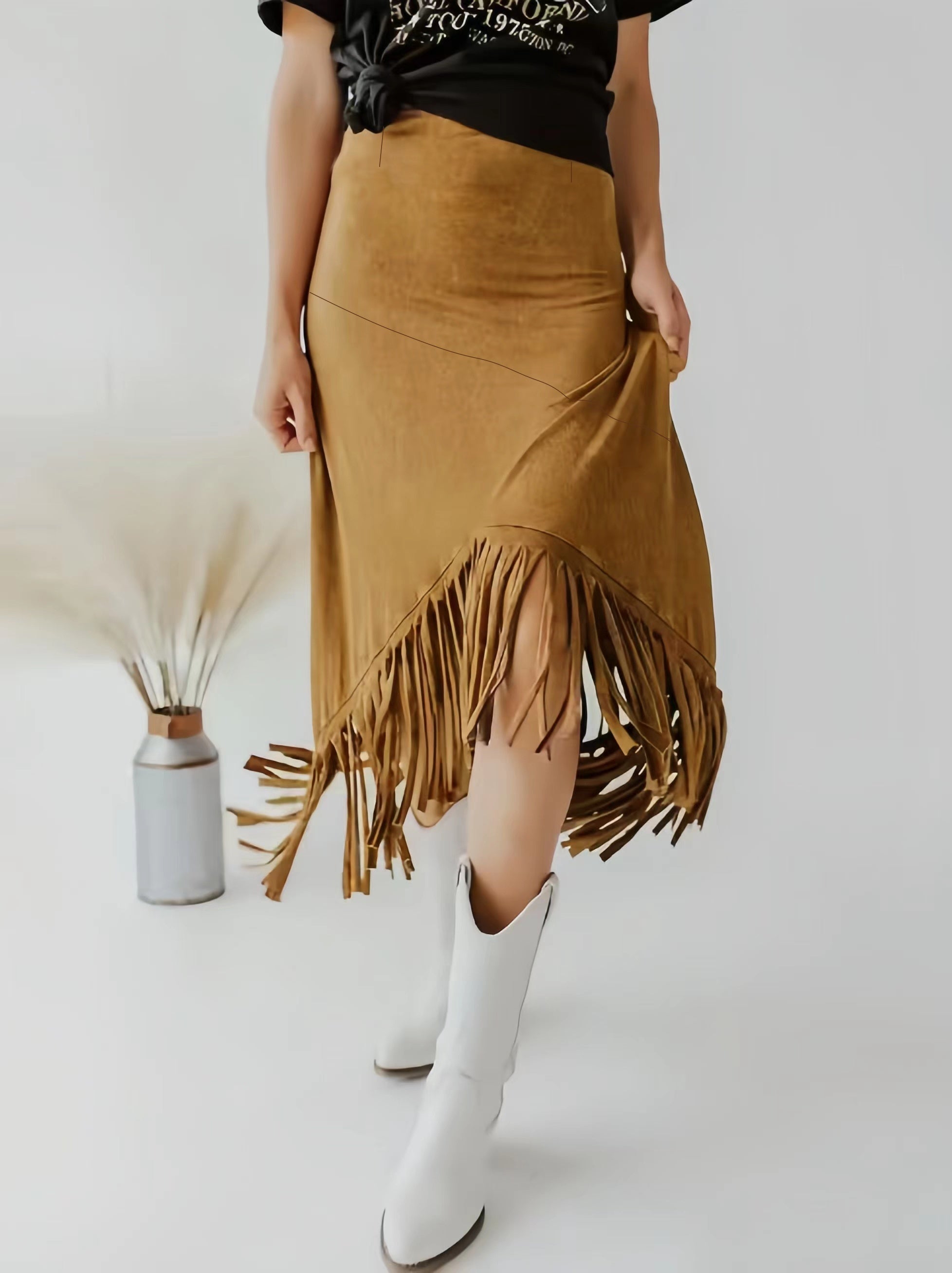 Plus Size Women's Irregular Tassel Skirt Casual Solid Bodycon Skirt for Spring Summer