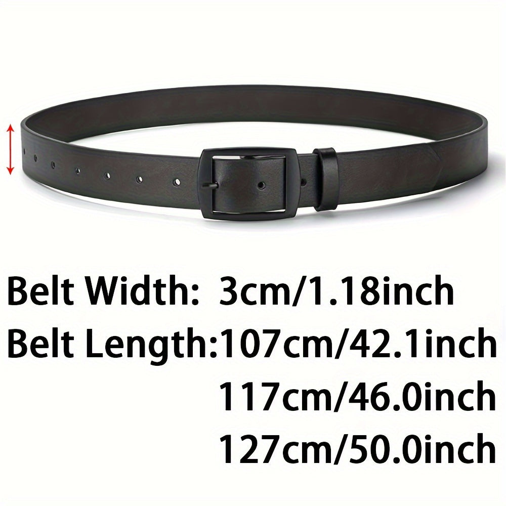 Men's Casual Faux Leather Belt with Square Alloy Buckle for Jeans