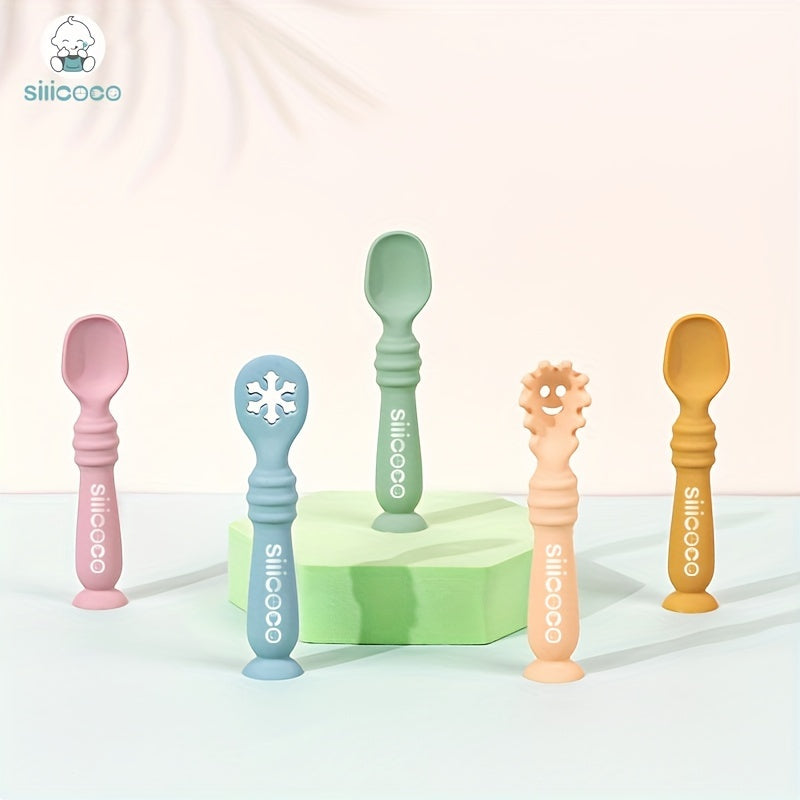Juego de utensilios de silicona para niños de 3 piezas con diseño de cara feliz, no tóxico, seguro para microondas y lavavajillas