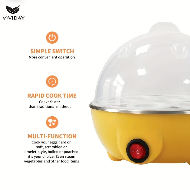 Yevropa Standartli Tuxum Pishirgich, uy uchun katta hajmli bitta qatlamli bug'li pishirgich, 7 tuxumni sig'ya oladi, avtomatik o'chirish funksiyasi bilan ko'p funksiyali, quruq qizib ketishni oldini oladi, nonushta uchun ideal