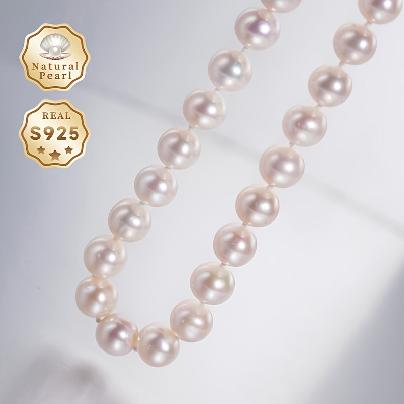 Freshwater Pearl Necklace 8-9mm S925 Silver Ingot Buckle June Birthstone Gift for Women