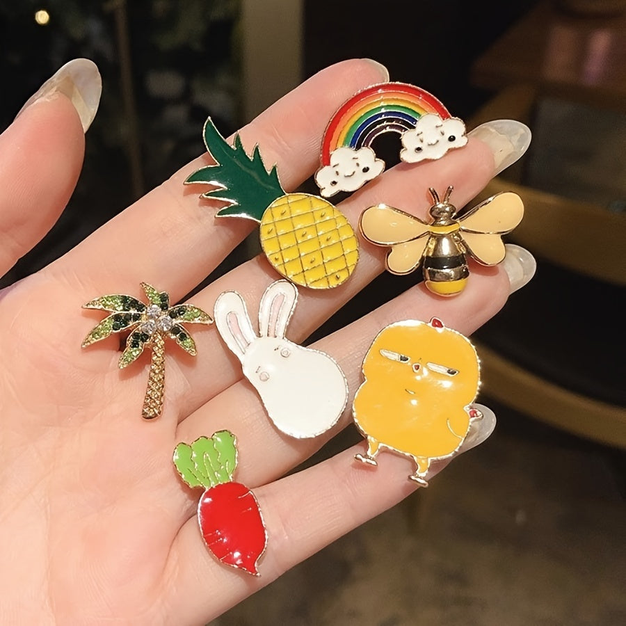 Set of 12 Cartoon Enamel Brooches for Clothing and Accessories Stylish Alloy Pins for Women and Girls