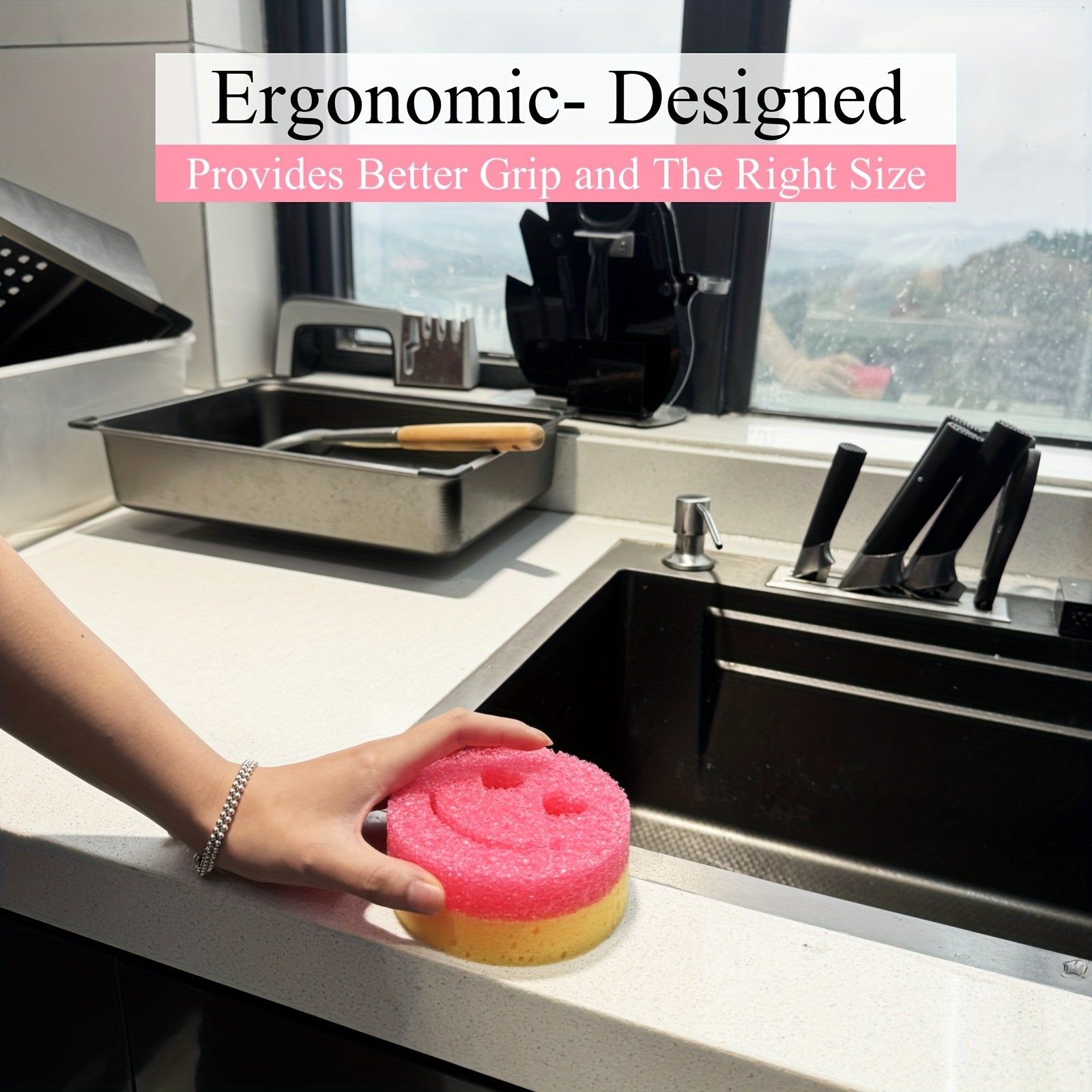 Температурно-чувствительные, прочные губки из ПК, доступные в упаковках по 2, 4, 6 или 8 штук. Подходят для использования на кухне, в ванной, для стекол и в гостиной. Эти губки без царапин идеально подходят для мытья посуды и чистки кастрюль.