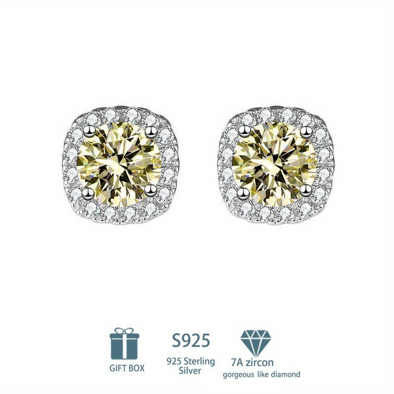 Pendientes de plata de ley estilo bohemio con moissanita en forma de cuadrado para mujer